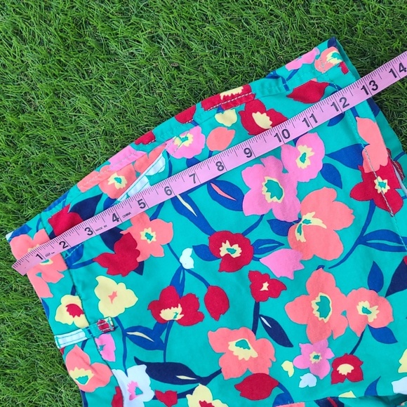 Elle Bright Vibrant Floral Teal Pink Summer Stretch Cotton Shorts Womens Size 8 - Picture 7 of 16